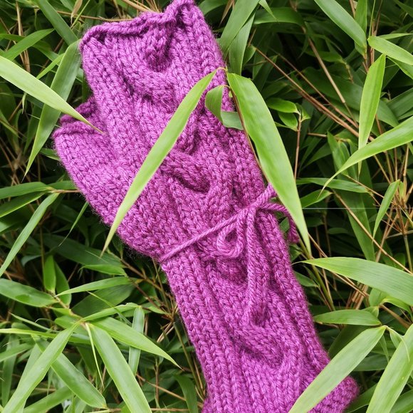 Pink Grape Soda HandKnit Fingerless Texting Gloves Mittens Arm Warmer - Picture 5 of 6